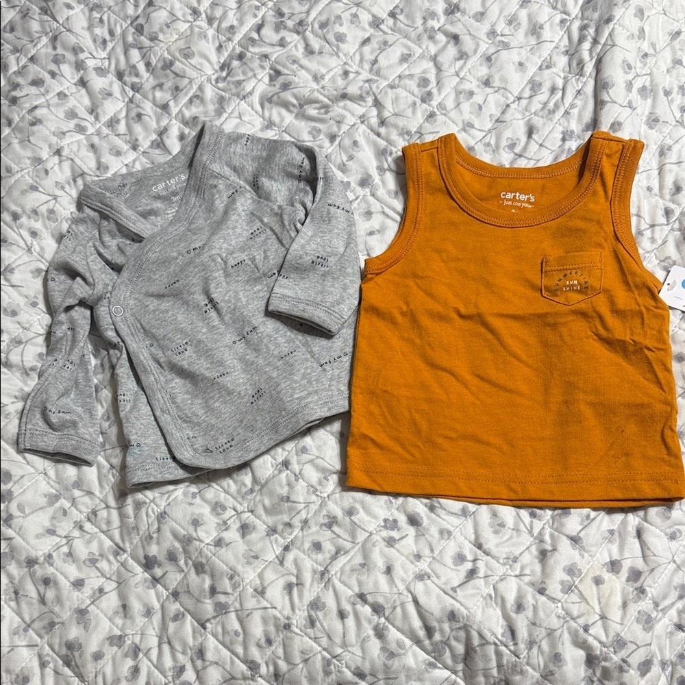 Carter's Mustard and Gray Tank Top and Cardigan Set